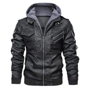 Urban Rider Jacket | Men’s Casual Stand Collar Genuine Leather Zip-Up Motorcycle Bomber Jacket with a Removable Hood