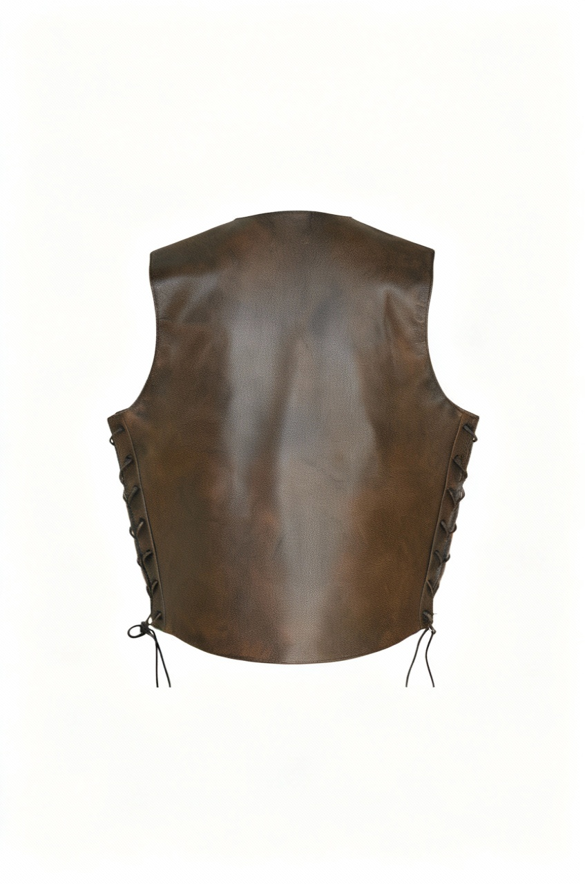 MEN’S ANTIQUE BROWN LEATHER VEST SIDE LACE WITH CONCEALED GUN POCKETS - Image 2
