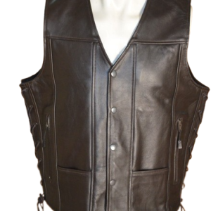 MEN'S LEATHER VEST SIDE LACE WITH CONCEALED GUN POCKETS