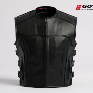 Men's Swat Style Zipper Front Motorcycle Leather Vest