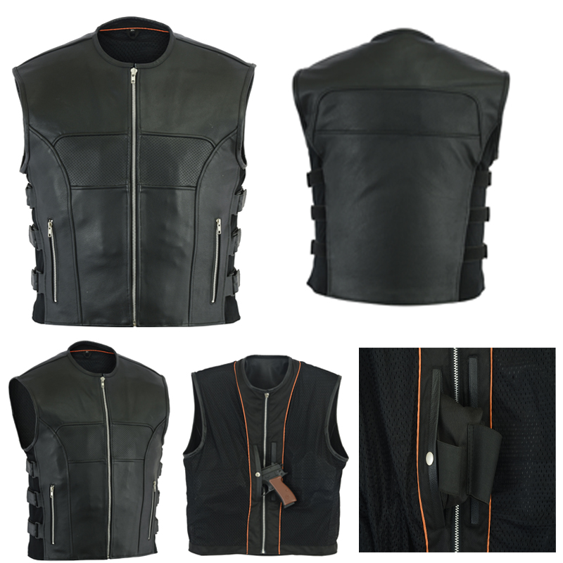 Leather Swat Style Motorcycle Leather Vest - Image 2